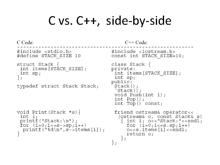 C vs. C++, side-by-side 