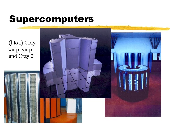 Supercomputers (l to r) Cray xmp, ymp and Cray 2 Supercomputers (l to r) Cray xmp, ymp and Cray 2