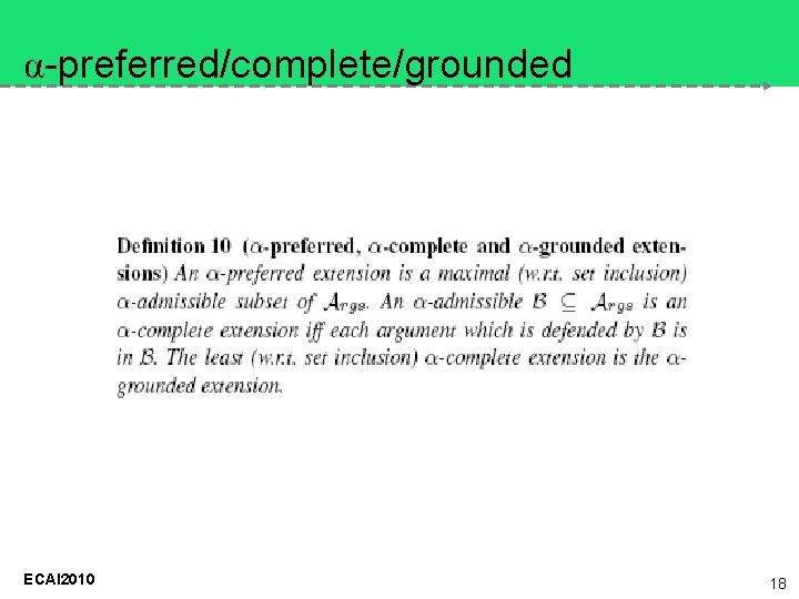 α-preferred/complete/grounded ECAI 2010 18 