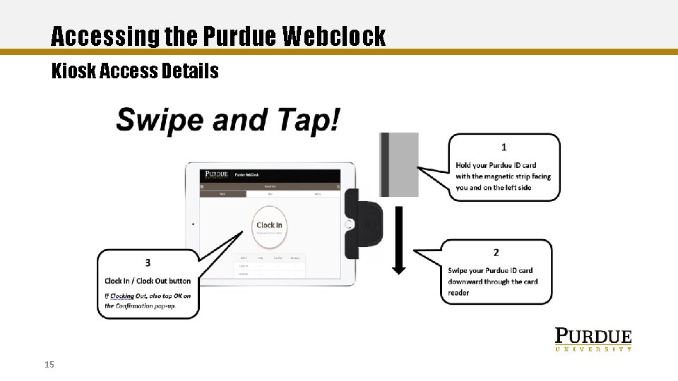 Accessing the Purdue Webclock Kiosk Access Details 15 