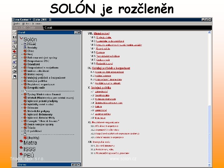 SOLÓN je rozčleněn Triada, spol. s r. o. www. solon. cz 