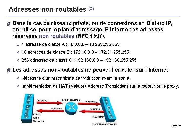 Adresses non routables (2) 4 Dans le cas de réseaux privés, ou de connexions