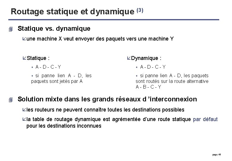 Routage statique et dynamique (3) 4 Statique vs. dynamique å une machine X veut