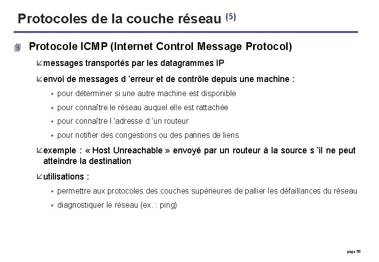 Protocoles de la couche réseau (5) 4 Protocole ICMP (Internet Control Message Protocol) å