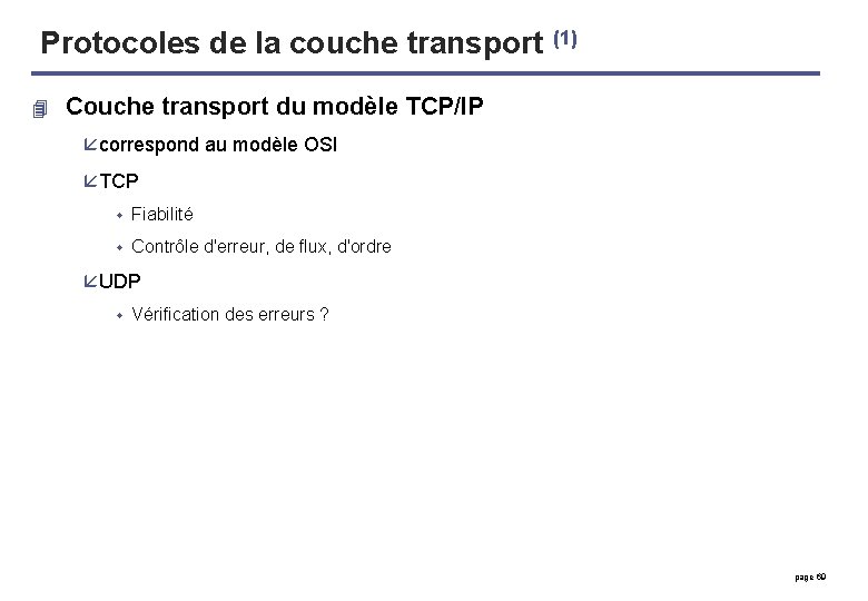 Protocoles de la couche transport (1) 4 Couche transport du modèle TCP/IP å correspond