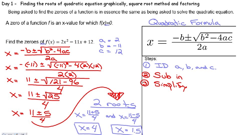 Day 1 - Finding the roots of quadratic equation graphically, square root method and