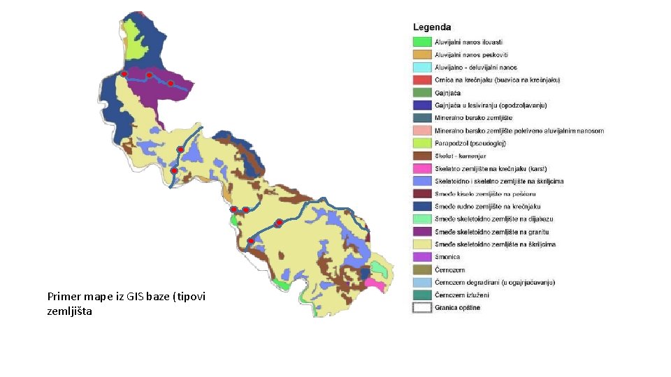 Primer mape iz GIS baze (tipovi zemljišta 