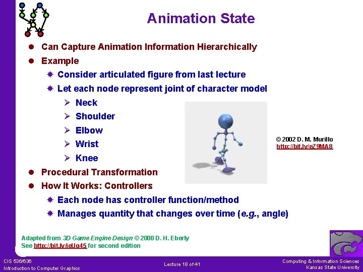 Animation State l Can Capture Animation Information Hierarchically l Example Consider articulated figure from Animation State l Can Capture Animation Information Hierarchically l Example Consider articulated figure from