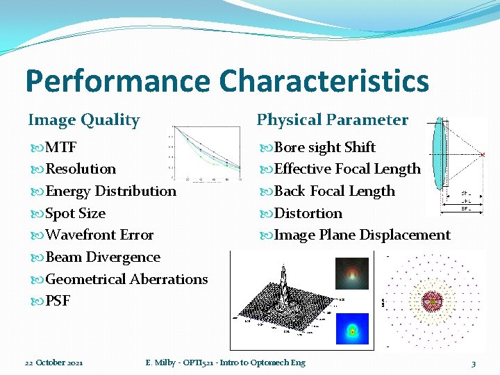 Performance Characteristics Image Quality Physical Parameter MTF Resolution Energy Distribution Spot Size Wavefront Error