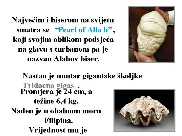 Najvećim i biserom na svijetu smatra se “Pearl of Alla h” , koji svojim