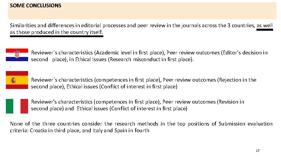 SOME CONCLUSIONS Similarities and differences in editorial processes and peer review in the journals