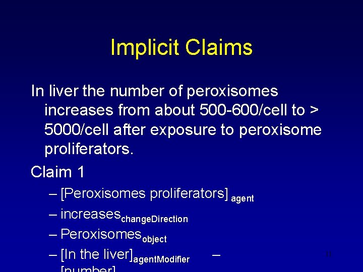Implicit Claims In liver the number of peroxisomes increases from about 500 -600/cell to