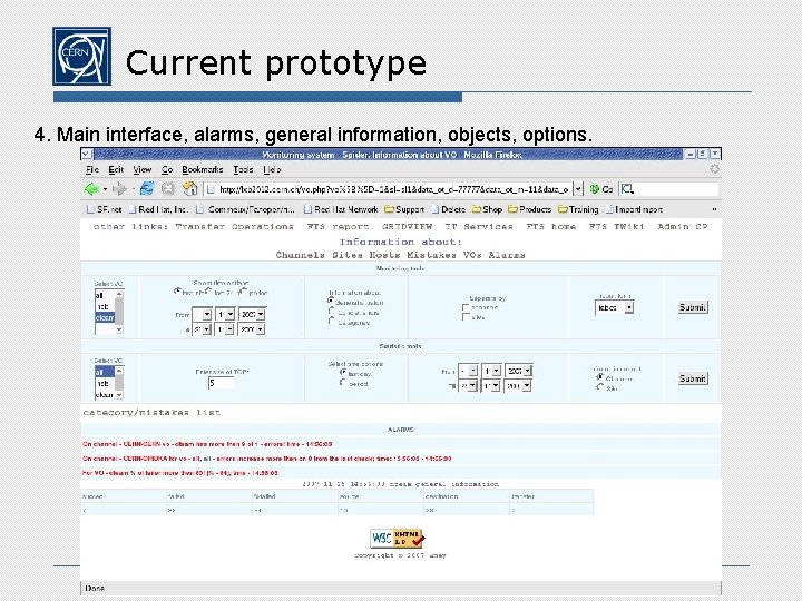 Current prototype 4. Main interface, alarms, general information, objects, options. 