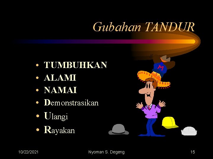 Gubahan TANDUR • • TUMBUHKAN ALAMI NAMAI Demonstrasikan • Ulangi • Rayakan 10/22/2021 Nyoman