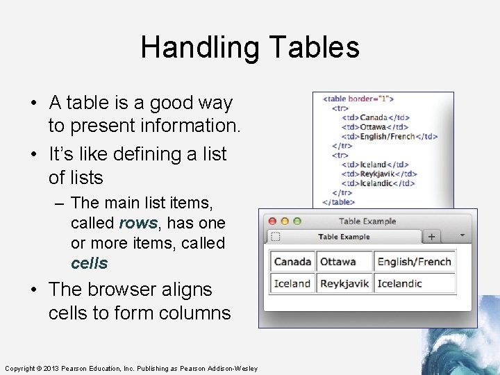 Handling Tables • A table is a good way to present information. • It’s