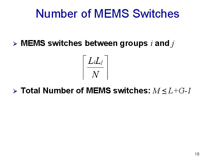 Number of MEMS Switches Ø MEMS switches between groups i and j Ø Total