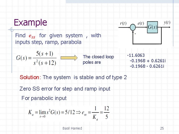 Example The closed loop poles are -11. 6063 -0. 1968 + 0. 6261 i