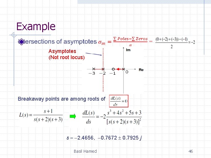 Example Asymptotes (Not root locus) Breakaway points are among roots of s = -2.