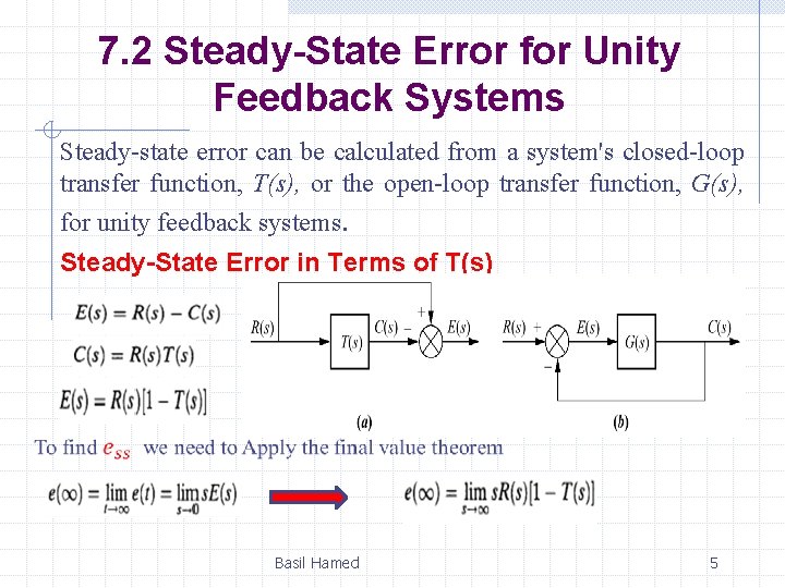 7. 2 Steady-State Error for Unity Feedback Systems Steady-state error can be calculated from