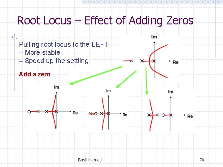 Root Locus – Effect of Adding Zeros Pulling root locus to the LEFT –