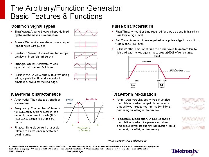The Arbitrary/Function Generator: Basic Features & Functions Common Signal Types Pulse Characteristics § Sine The Arbitrary/Function Generator: Basic Features & Functions Common Signal Types Pulse Characteristics § Sine