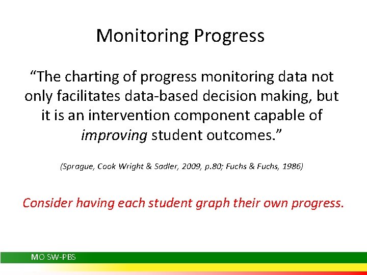Monitoring Progress “The charting of progress monitoring data not only facilitates data-based decision making,