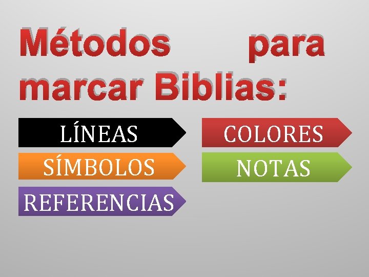 Métodos para marcar Biblias: LÍNEAS SÍMBOLOS REFERENCIAS COLORES NOTAS 