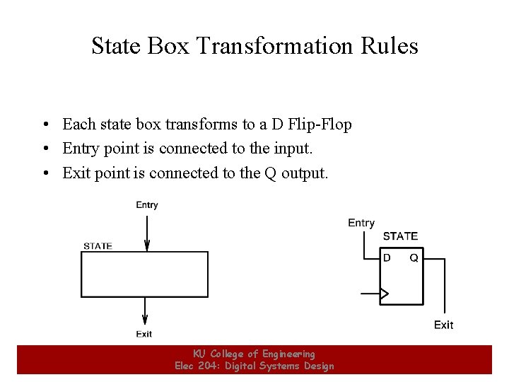State Box Transformation Rules • Each state box transforms to a D Flip-Flop • State Box Transformation Rules • Each state box transforms to a D Flip-Flop •