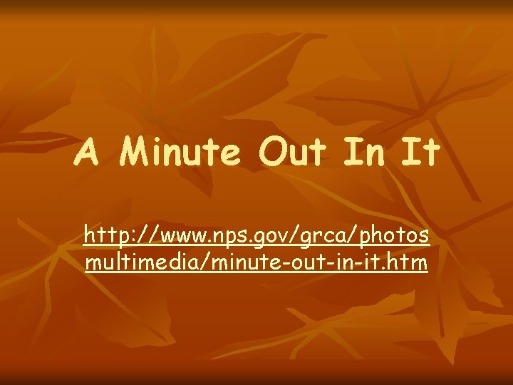 A Minute Out In It http: //www. nps. gov/grca/photos multimedia/minute-out-in-it. htm 