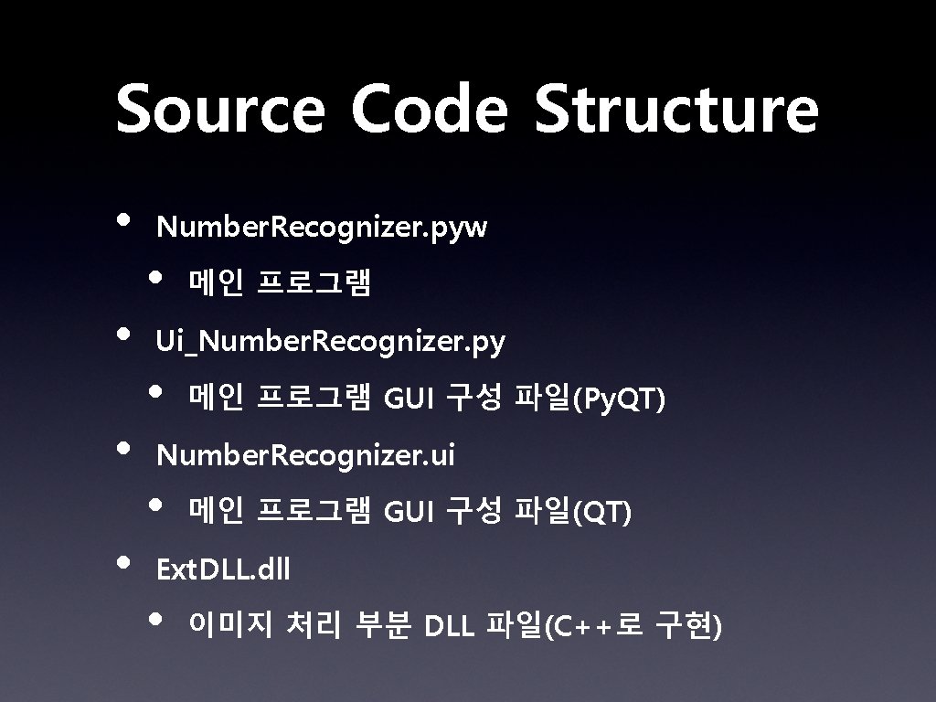 Source Code Structure • Number. Recognizer. pyw • • Ui_Number. Recognizer. py • •