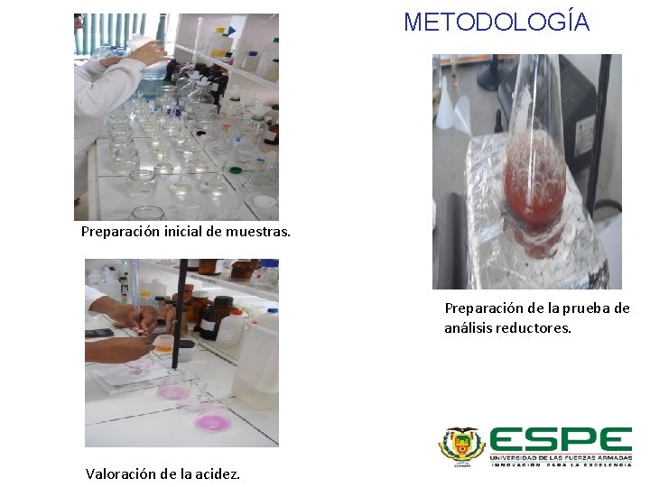 METODOLOGÍA Preparación inicial de muestras. Preparación de la prueba de análisis reductores. Valoración de