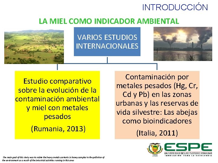 INTRODUCCIÓN LA MIEL COMO INDICADOR AMBIENTAL VARIOS ESTUDIOS INTERNACIONALES Estudio comparativo sobre la evolución