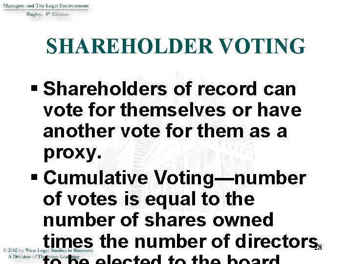 SHAREHOLDER VOTING § Shareholders of record can vote for themselves or have another vote