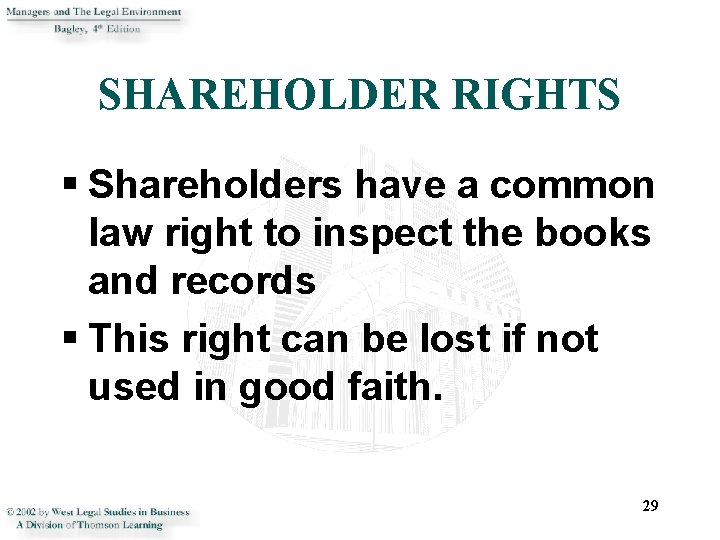 SHAREHOLDER RIGHTS § Shareholders have a common law right to inspect the books and