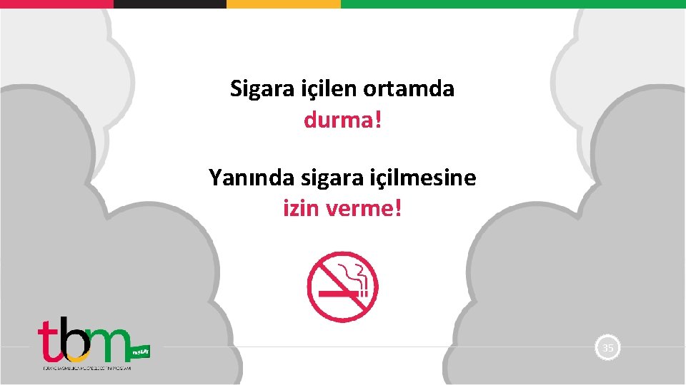 Sigara içilen ortamda durma! Yanında sigara içilmesine izin verme! 35 