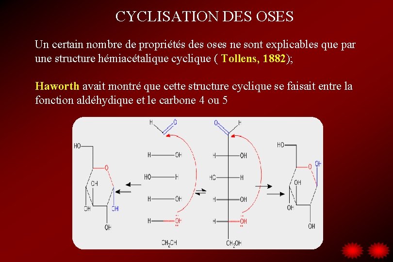 CYCLISATION DES OSES Un certain nombre de propriétés des oses ne sont explicables que