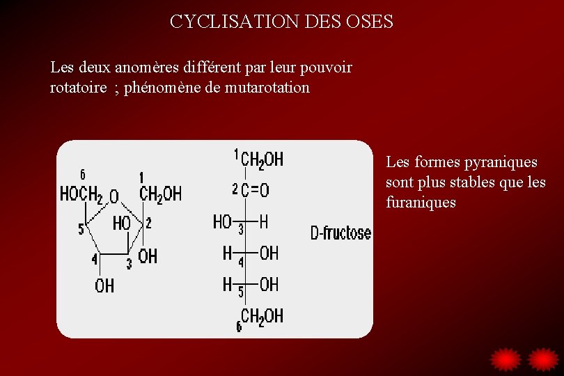 CYCLISATION DES OSES Les deux anomères différent par leur pouvoir rotatoire ; phénomène de