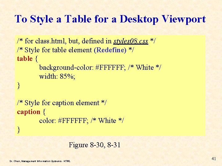 To Style a Table for a Desktop Viewport /* for class. html, but, defined To Style a Table for a Desktop Viewport /* for class. html, but, defined