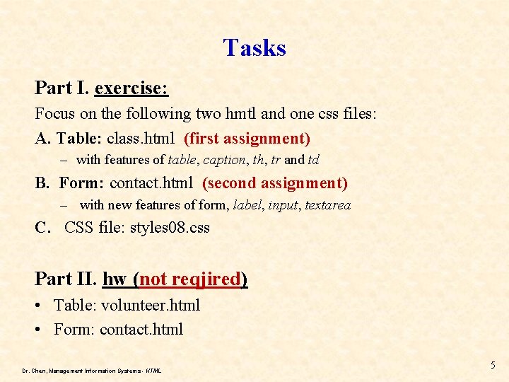 Tasks Part I. exercise: Focus on the following two hmtl and one css files: Tasks Part I. exercise: Focus on the following two hmtl and one css files: