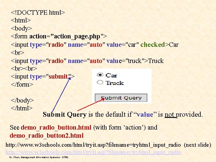 <!DOCTYPE html> <body> <form action="action_page. php"> <input type="radio" name="auto" value="car" checked>Car <input type="radio" name="auto" <!DOCTYPE html> <body> <form action="action_page. php"> <input type="radio" name="auto" value="car" checked>Car <input type="radio" name="auto"
