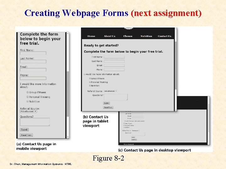 Creating Webpage Forms (next assignment) Figure 8 -2 Dr. Chen, Management Information Systems - Creating Webpage Forms (next assignment) Figure 8 -2 Dr. Chen, Management Information Systems -