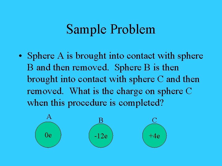 Sample Problem • Sphere A is brought into contact with sphere B and then