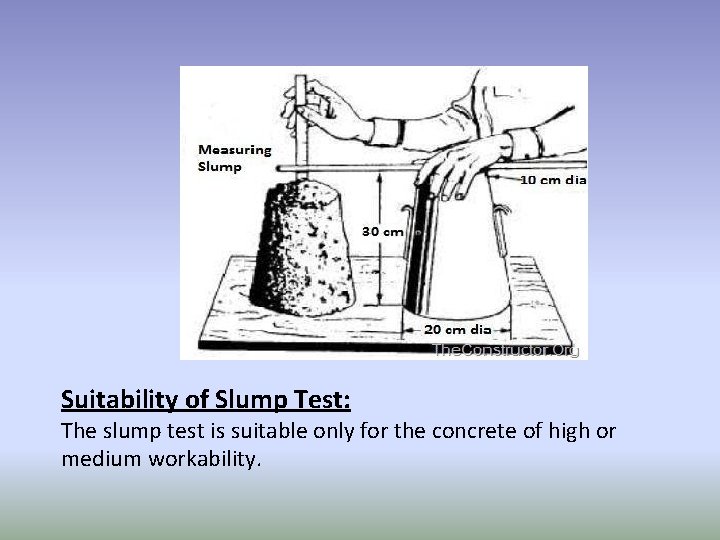 Suitability of Slump Test: The slump test is suitable only for the concrete of
