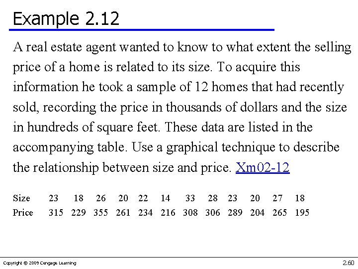 Example 2. 12 A real estate agent wanted to know to what extent the