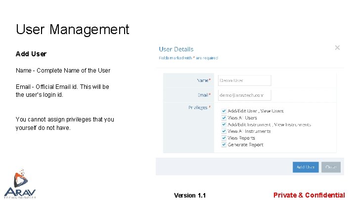 User Management Add User Name - Complete Name of the User Email - Official User Management Add User Name - Complete Name of the User Email - Official