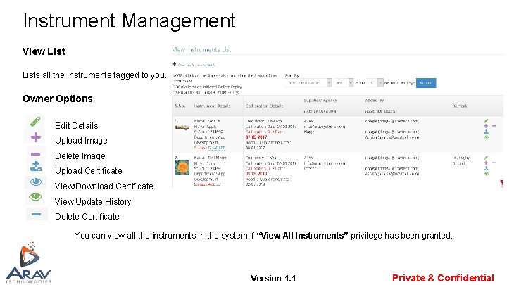 Instrument Management View Lists all the Instruments tagged to you. Owner Options Edit Details Instrument Management View Lists all the Instruments tagged to you. Owner Options Edit Details