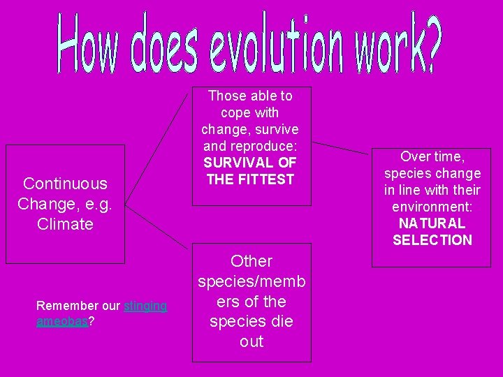 Continuous Change, e. g. Climate Remember our stinging ameobas? Those able to cope with