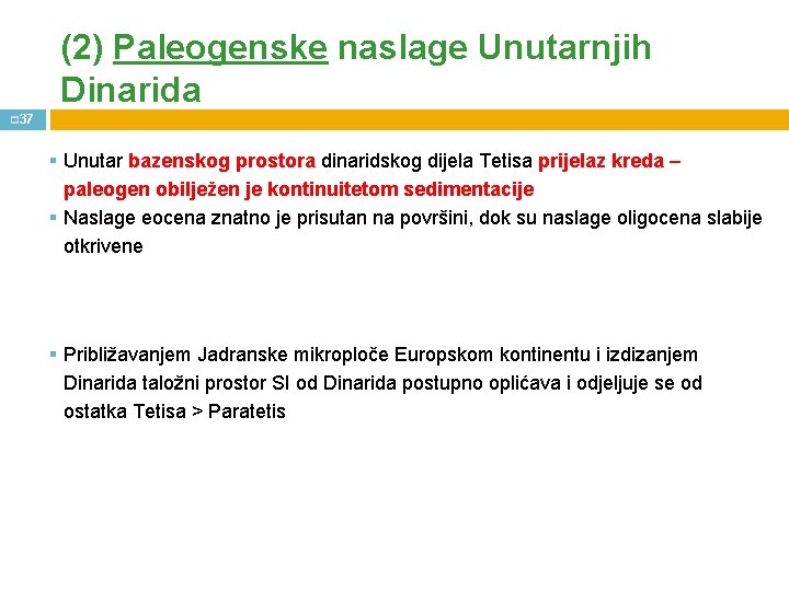 (2) Paleogenske naslage Unutarnjih Dinarida p 37 § Unutar bazenskog prostora dinaridskog dijela Tetisa