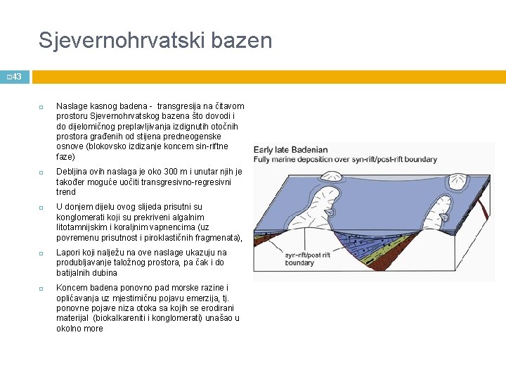 Sjevernohrvatski bazen p 43 Naslage kasnog badena - transgresija na čitavom prostoru Sjevernohrvatskog bazena
