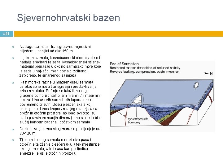 Sjevernohrvatski bazen p 44 Naslage sarmata - transgresivno-regresivni slijedom u debljini od oko 150